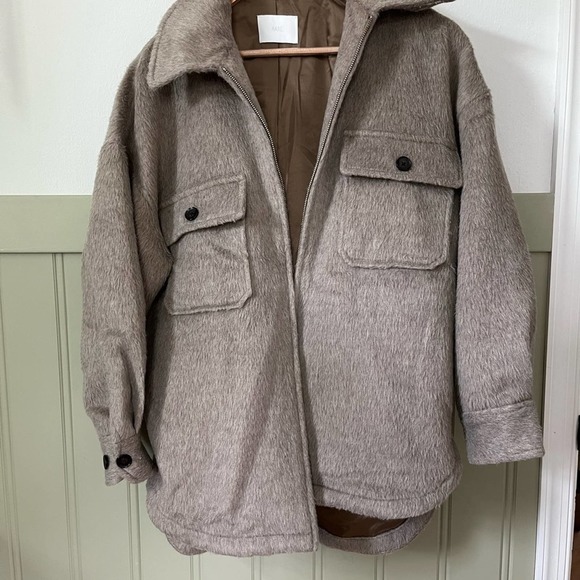 Hare Brown Patch Pocket Oversized Shaggy Teddy Shacket - Picture 5 of 10